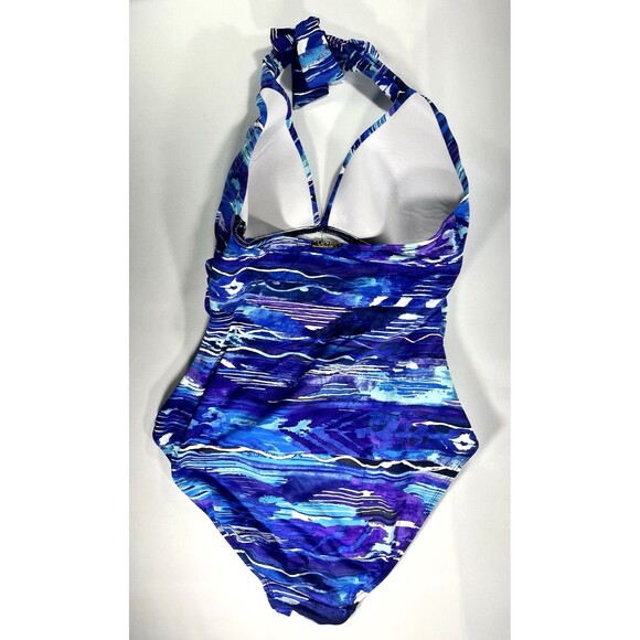 Ralph Lauren Blue Calypso Printed Halter One Piece Swimsuit Women's Size 8 - Picture 2 of 8